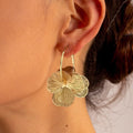 Fashion Gold Plated Floral Dangle Hoop Earrings 6W6JER587