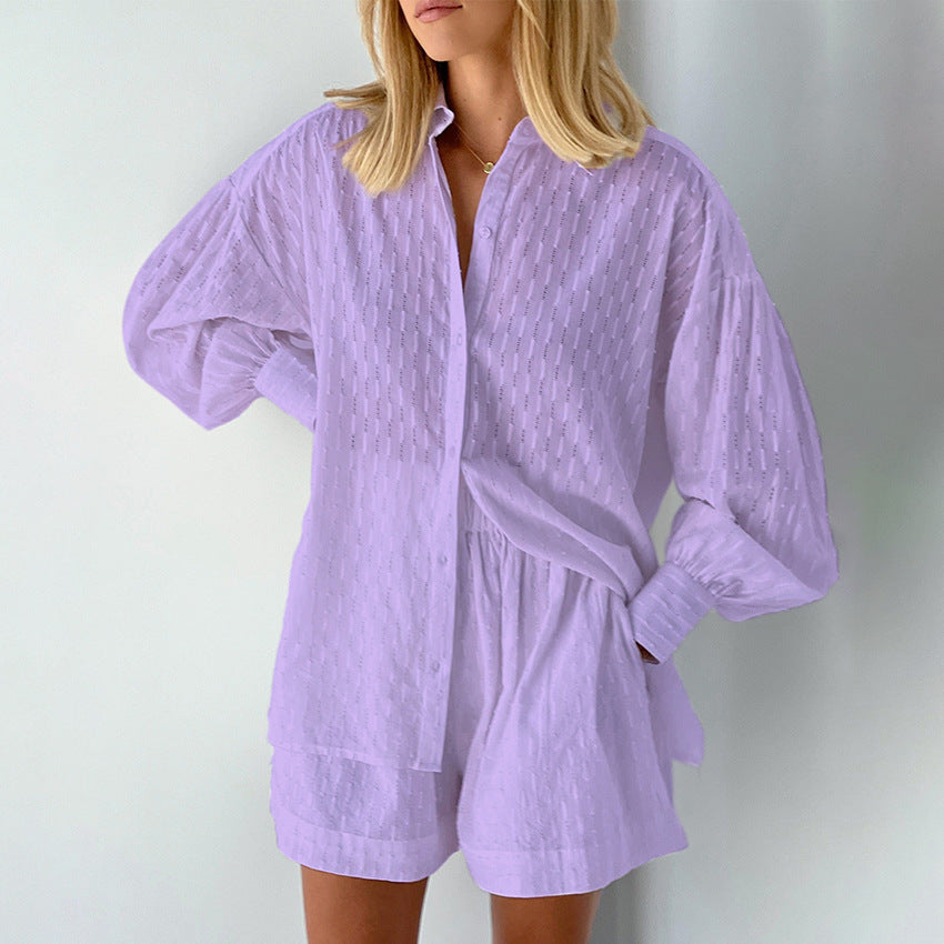 Jacquard Puff Sleeve Set - DippedShop Wholesale - #7283