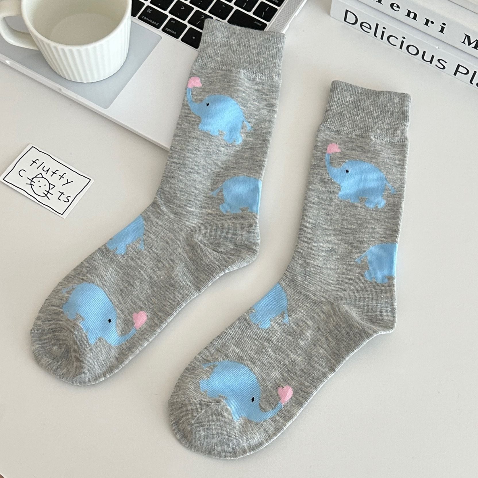 Cute Elephant Color Block Cotton Scrunch Socks 6W8FSO740