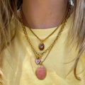 Retro Floral Print Oval Pendant Chain Necklace 6W6JNC412L
