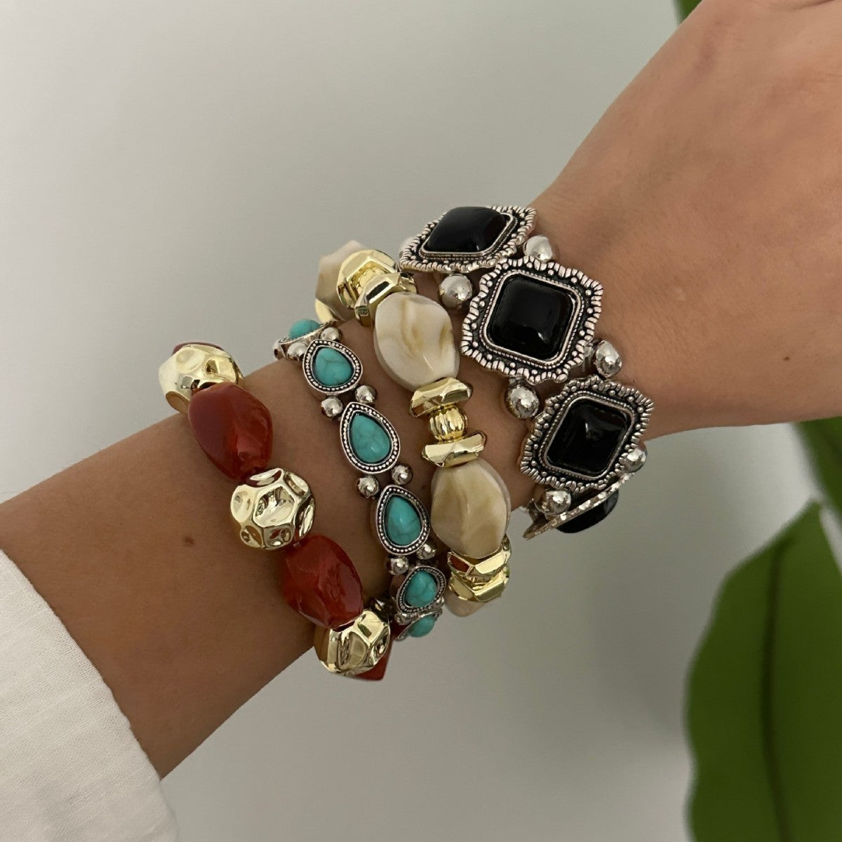 Vintage Irregular Geometric Stone Beaded Bracelet 6W6JBR511