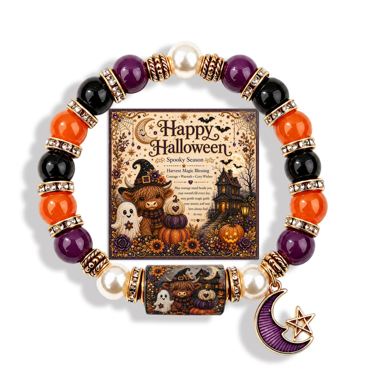 Handmade Halloween Ghost Beaded Stretch Bracelet 6W6JBR449