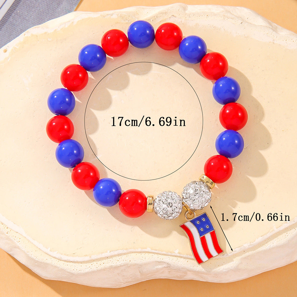 Stylish USA Flag Heart Pendants Beaded Bracelets 8ZA6JBR131T