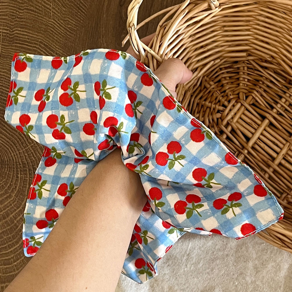 Vintage Cherry Plaid Square Hair Scrunchies MK2BW6W6HSR55