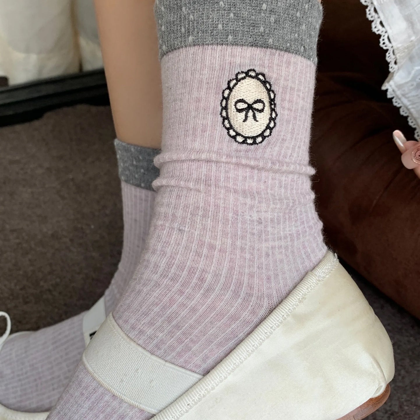 Bowknot Embroidered Crew Socks - DippedShop Wholesale - #8227