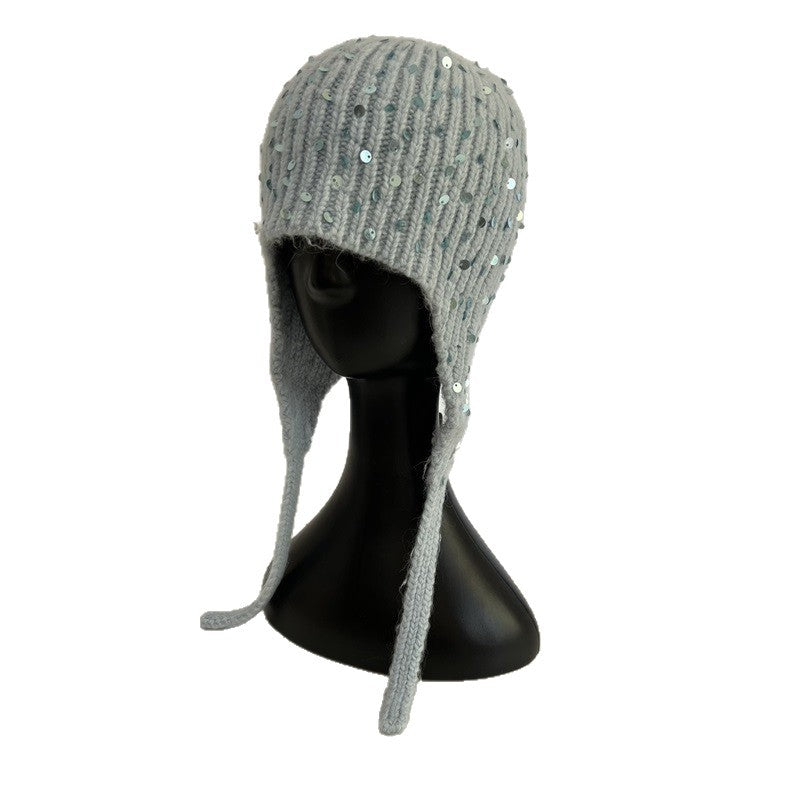 Sequin Fur Knit Trapper Hat - DippedShop Wholesale - #5443
