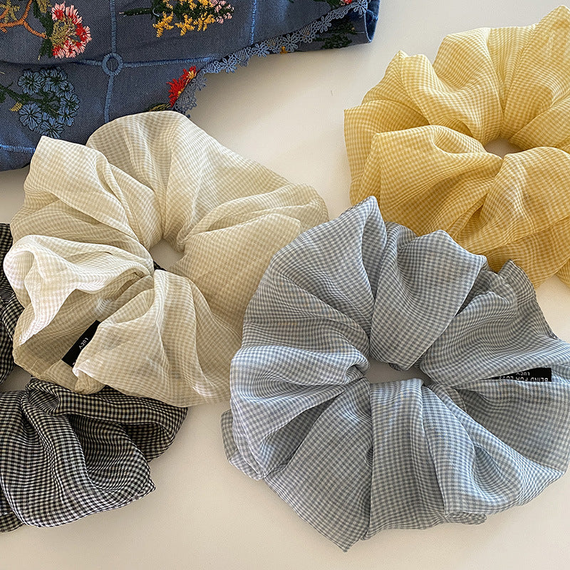 Plaid Mesh Hair Scrunchie - DippedShop Wholesale - #9859