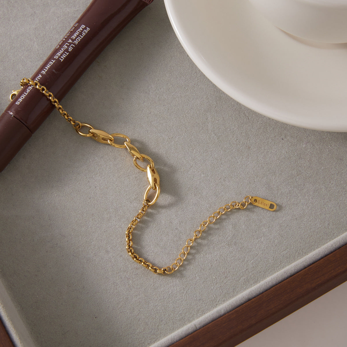 Chunky Gold Plated Cubic Zirconia Chain Bracelet 6W6JBR359