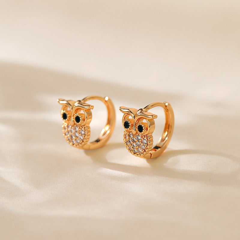 +2 Owl Zircon Hoop Earrings DPJE1263