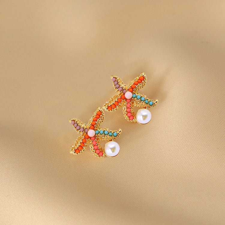 Vintage Colorful Starfish Stud Earrings DPJE1479