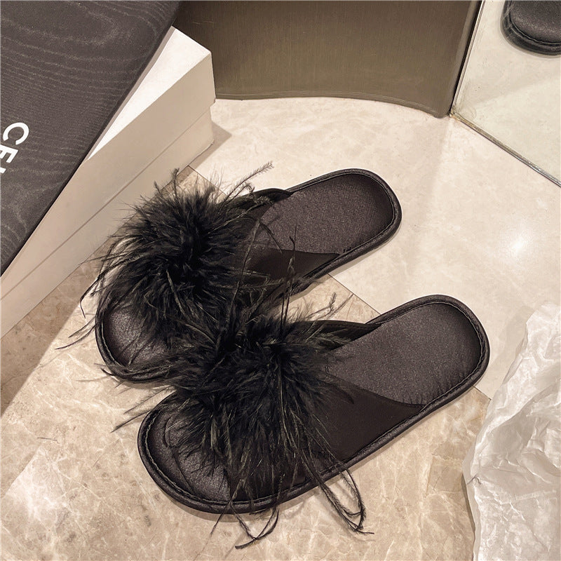 Fluffy Feather Slide Slippers - DippedShop Wholesale - #6643
