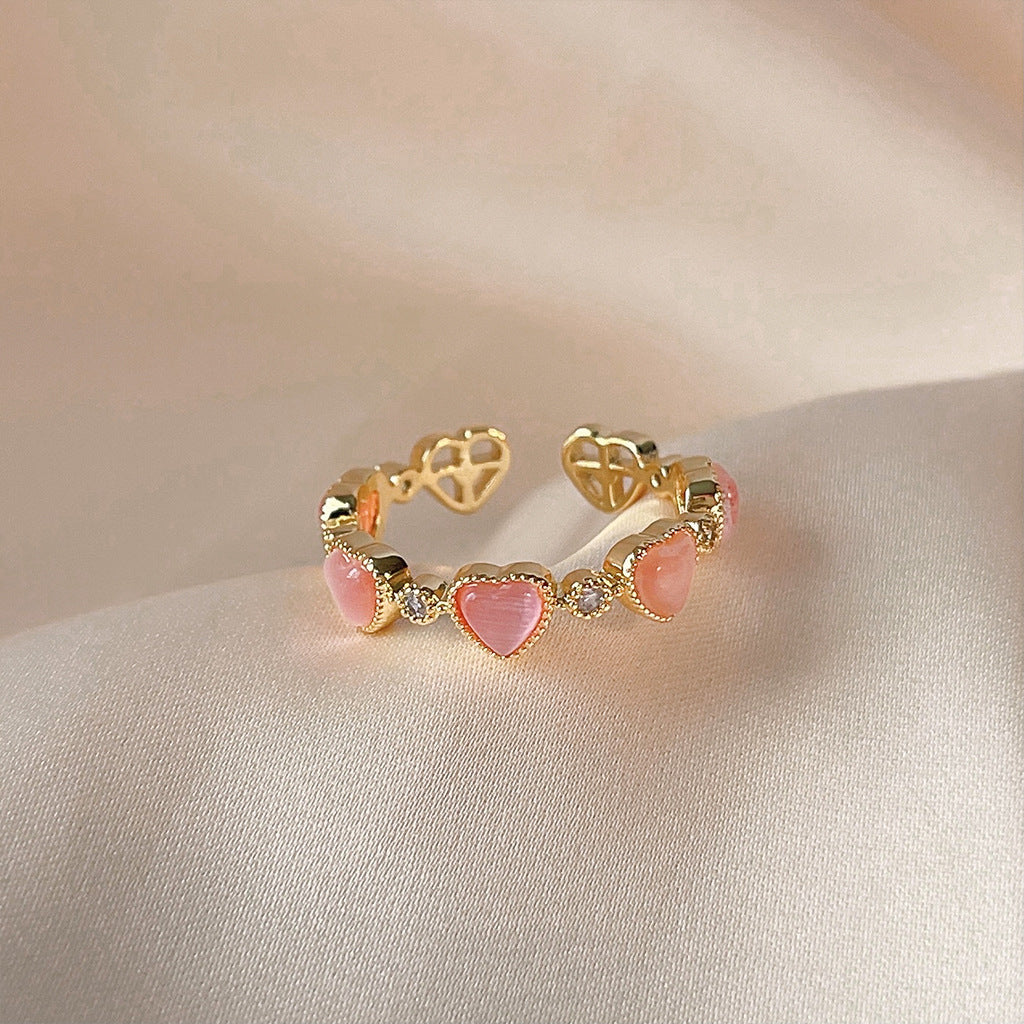 Pink Cat's Eye Heart Ring - DippedShop Wholesale - #7347