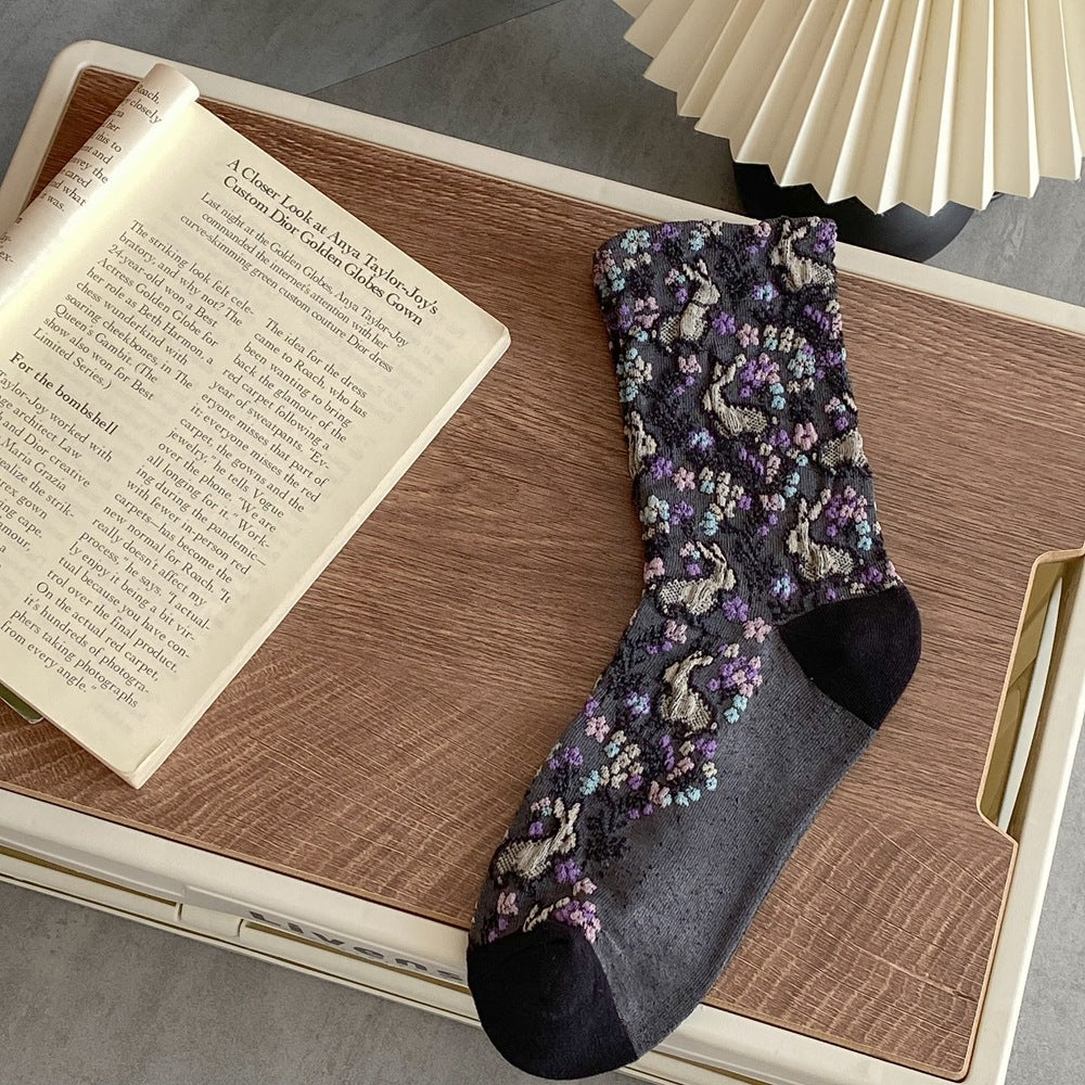 Jacquard Floral Bunny Socks - DippedShop Wholesale - #5123