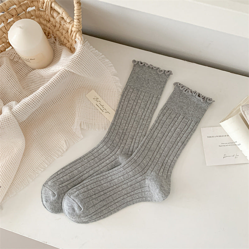 Cute Solid Color Breathable Ruffle Crew Socks 6W8FSO524