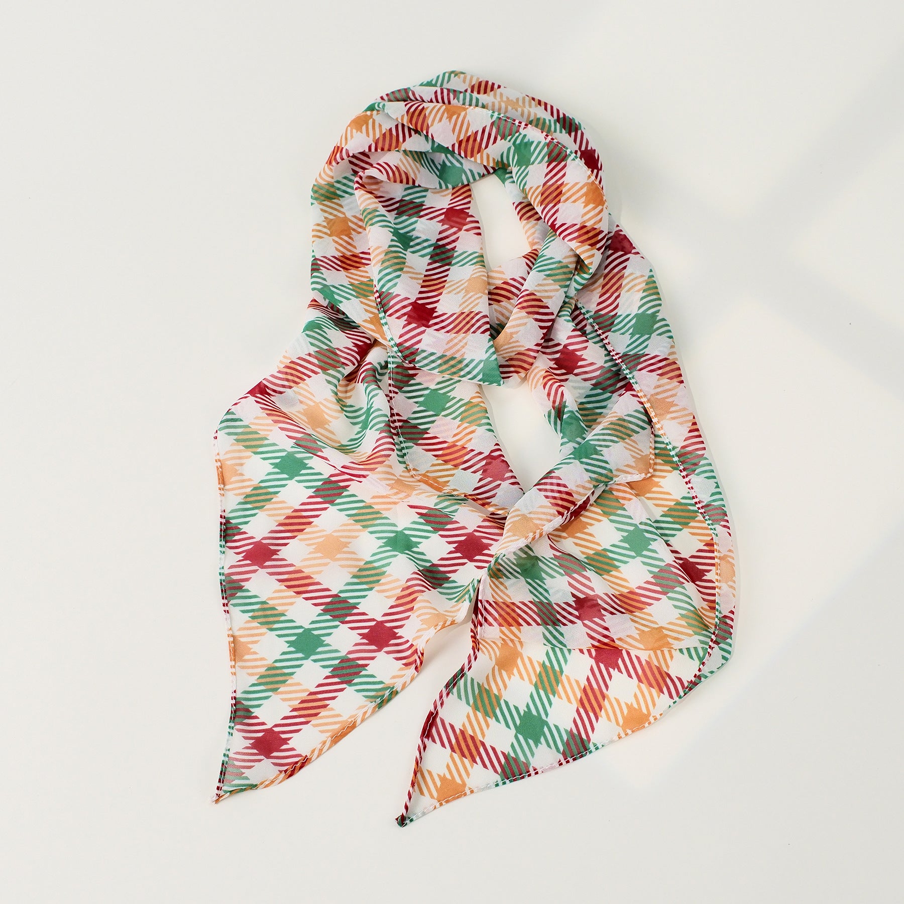 Color Block Plaid Print Silk Scarf 6W6NSI222