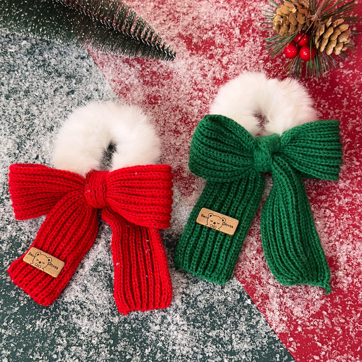 Christmas Knitted Plush Bow Holiday Hair Scrunchie 6W6HSR435