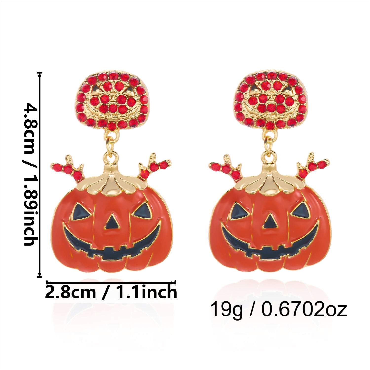 Halloween Rhinestone Pumkin Bat Pendant Dangle Earrings 6W6JER552