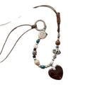 Retro Wooden Heart Stone Bead Chain Necklace 6W6JNC1016