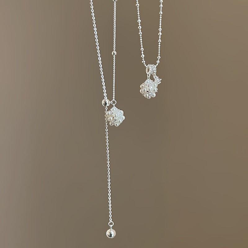 Minimalist Pearl Flower Ball Sliding Necklace 6W6JNC430
