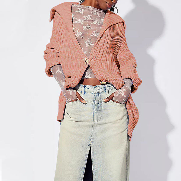 Lapel Loose Button Cardigan - DippedShop Wholesale - #5315