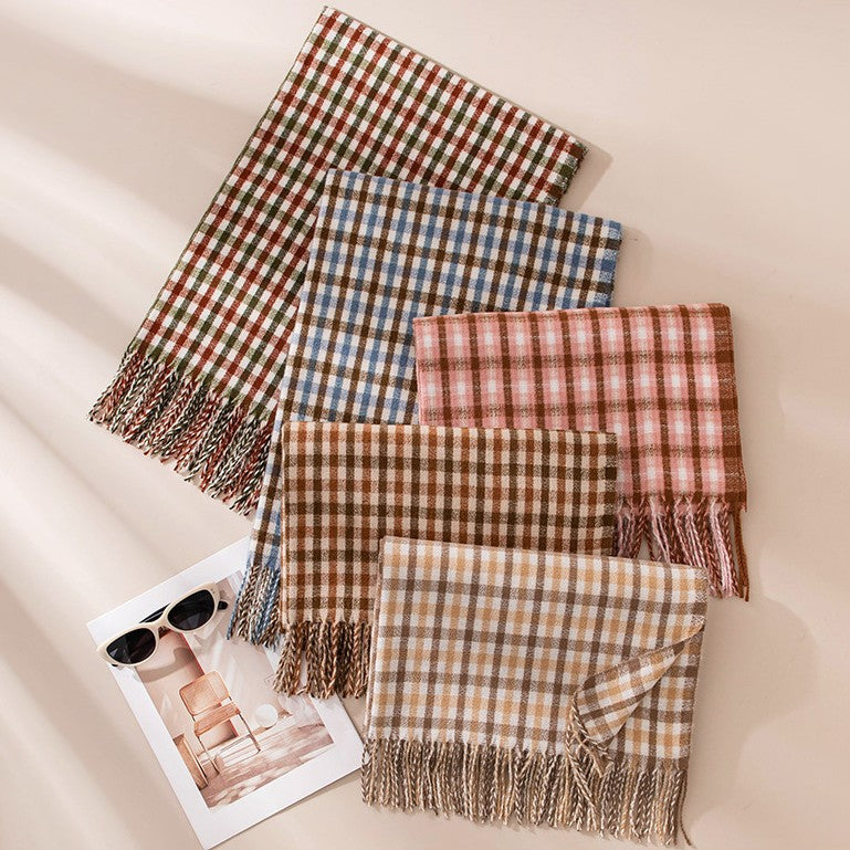 Warm Color Block Plaid Tassel Scarf 6W6NSW285