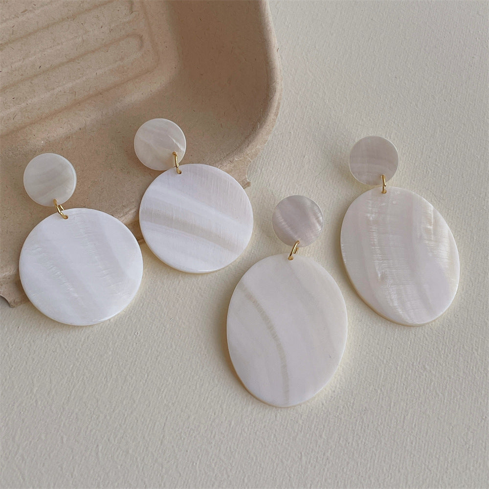 Trendy Oval Shell Discs Drop Stud Earrings DP25D785
