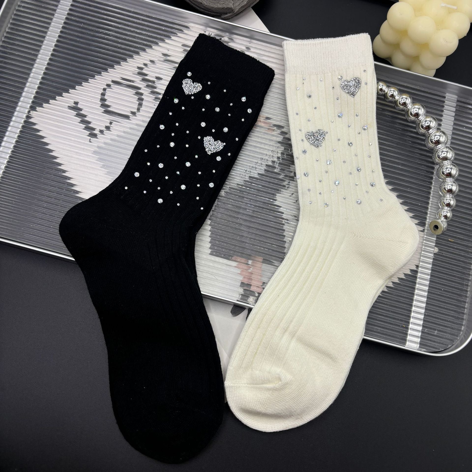 Rhinestone Cotton Socks - DippedShop Wholesale - #4435