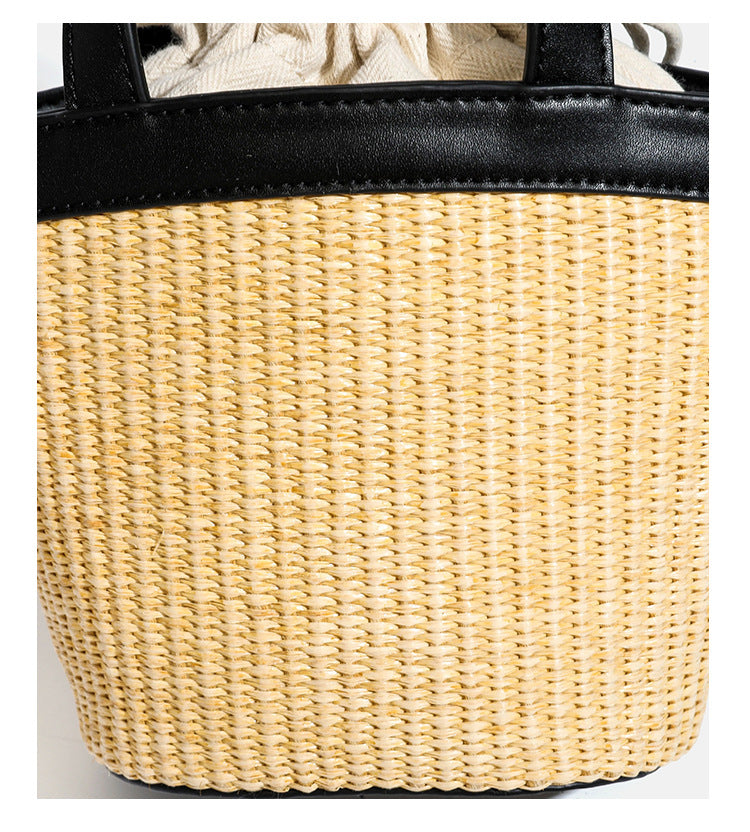 Simple Straw Woven Drawstring Bucket Beach Bag 6W10BBG2385