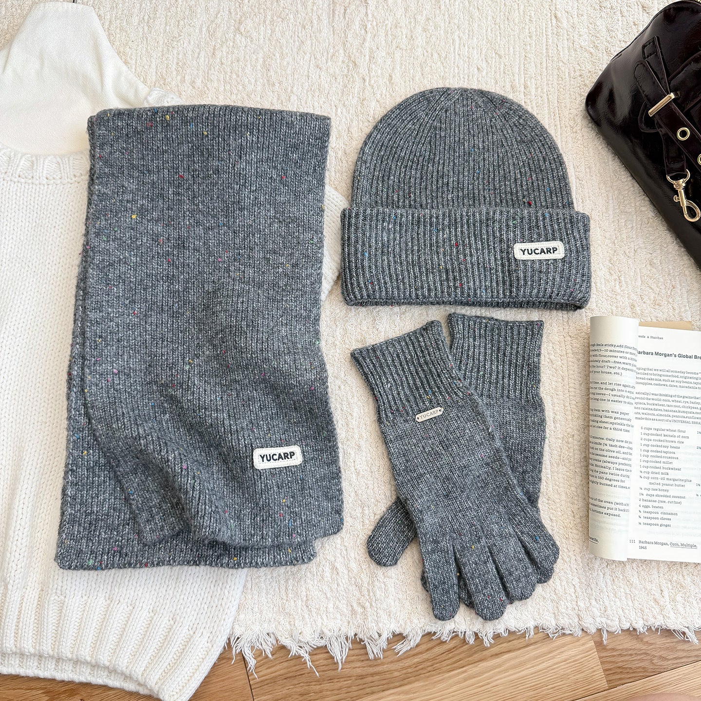 3-Piece Solid Color Knit Scarf Beanie Gloves Set 6W6NSC99