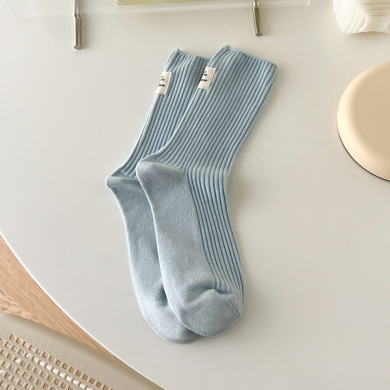 Solid Ribbed Cotton Socks - DippedShop Wholesale - #5107