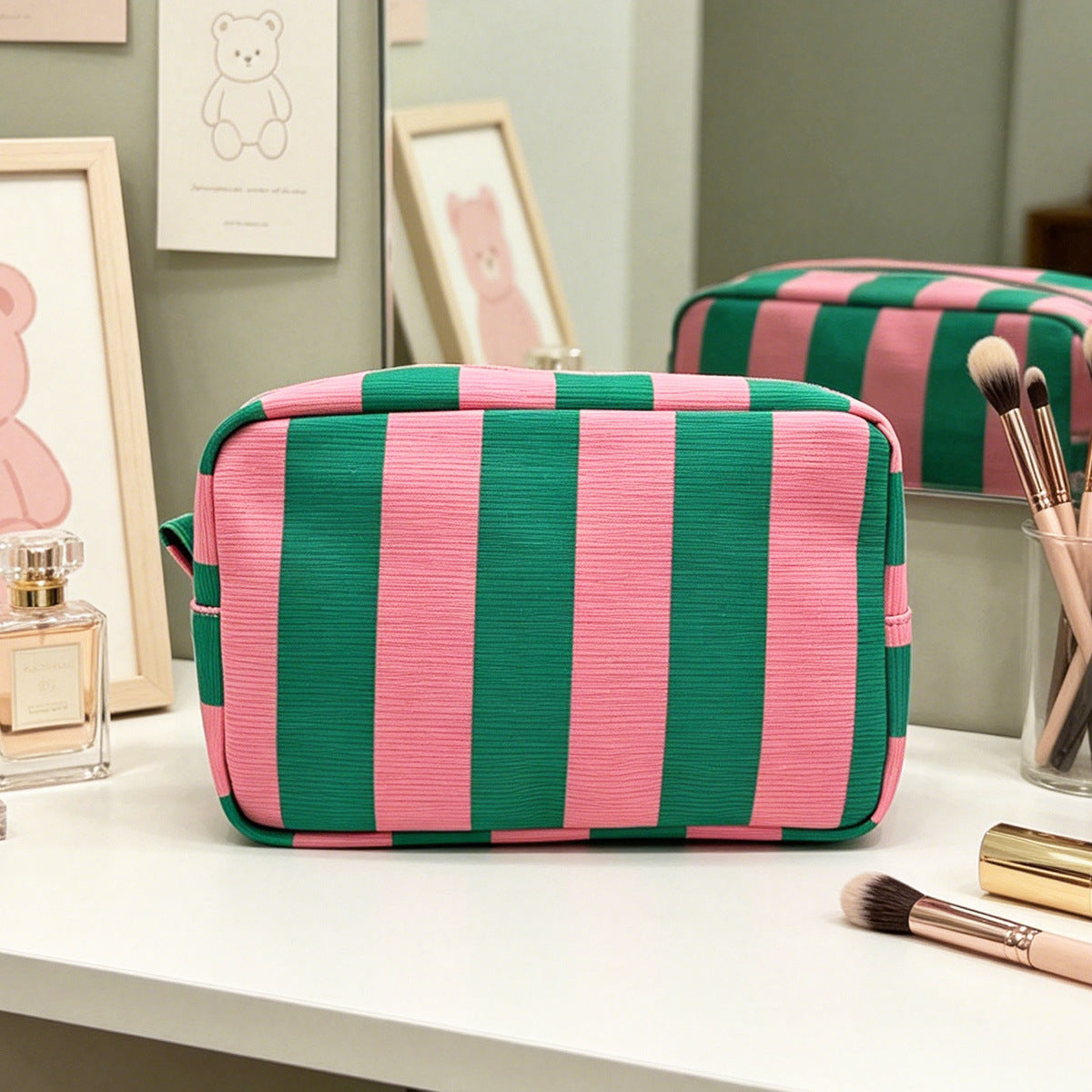 Simple Color Block Striped Corduroy Cosmetic Bag 6S5CO105