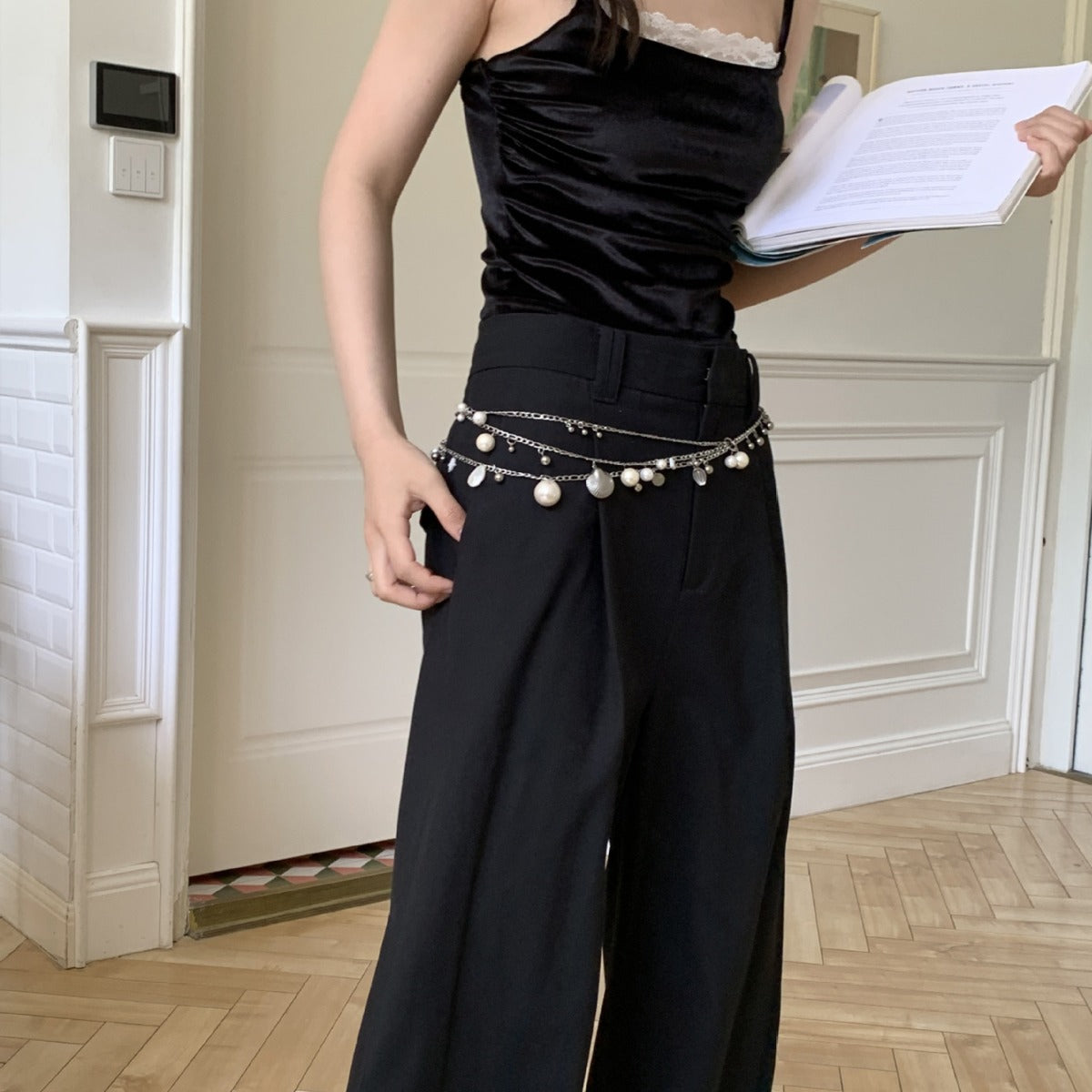 Simple Pearl Shell Multi-Layer Chain Waist Belt 6W6JBT147