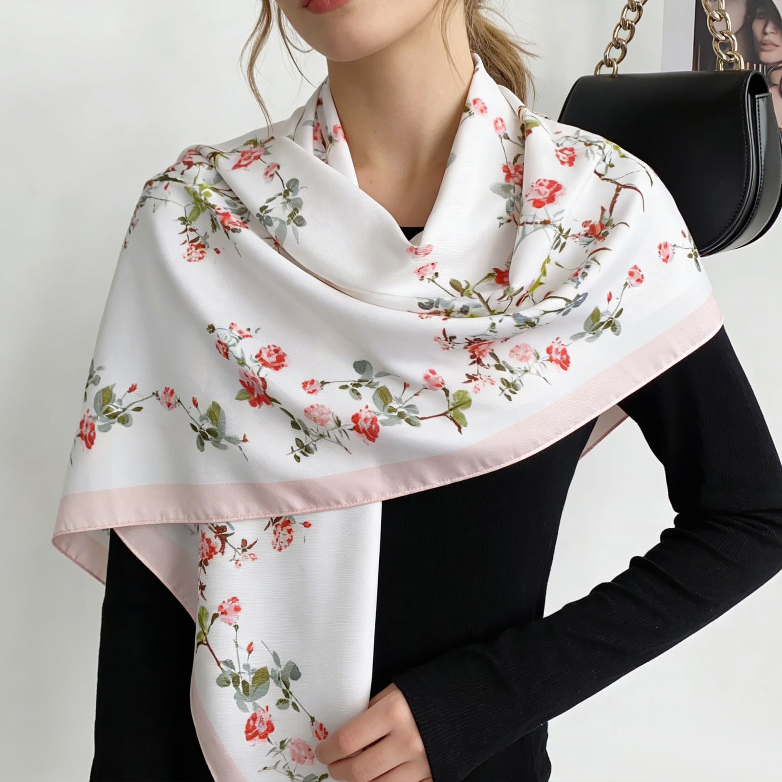 Vintage Floral Print Twill Silk Square Scarf MK2BW6W6NSI03