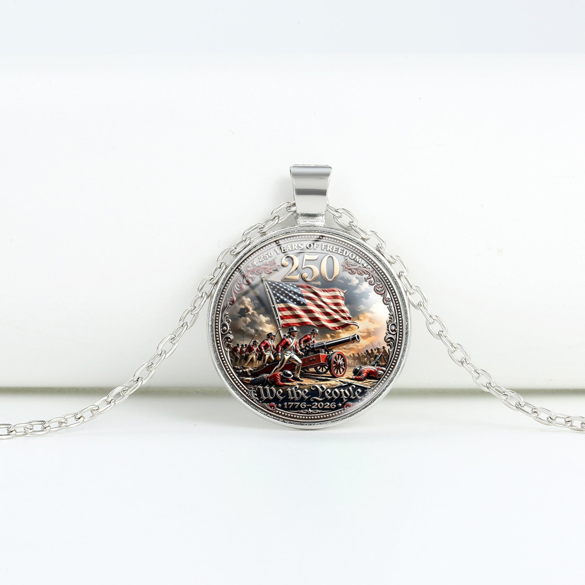 Retro USA Flag Pattern Round Pendant Chain Necklace 8ZA6JNC278T