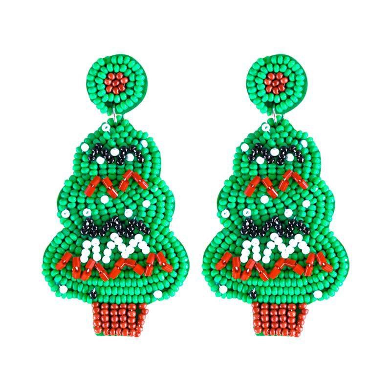Handmade Christmas Tree Seed Bead Dangle Earrings 6W6JER689