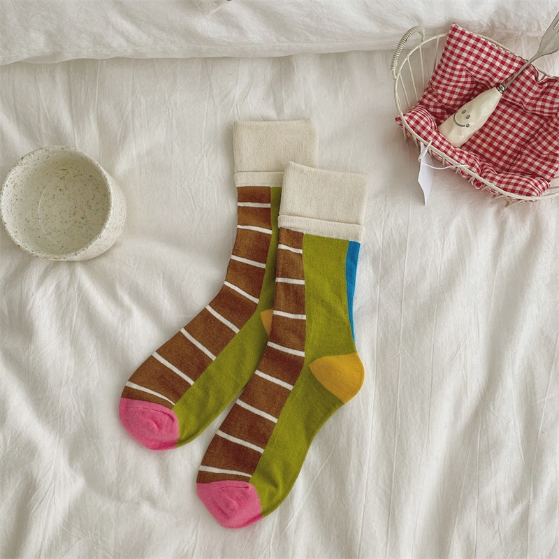 Cotton Striped Crew Socks - DippedShop Wholesale - #6979