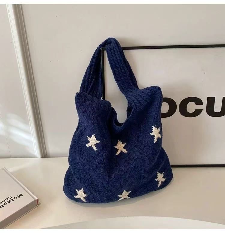 Retro Star Color Block Knit Shoulder Bag 6W10BBG1766