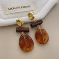 Retro Irregular Oval Resin Pendant Drop Earrings 6W6JER602