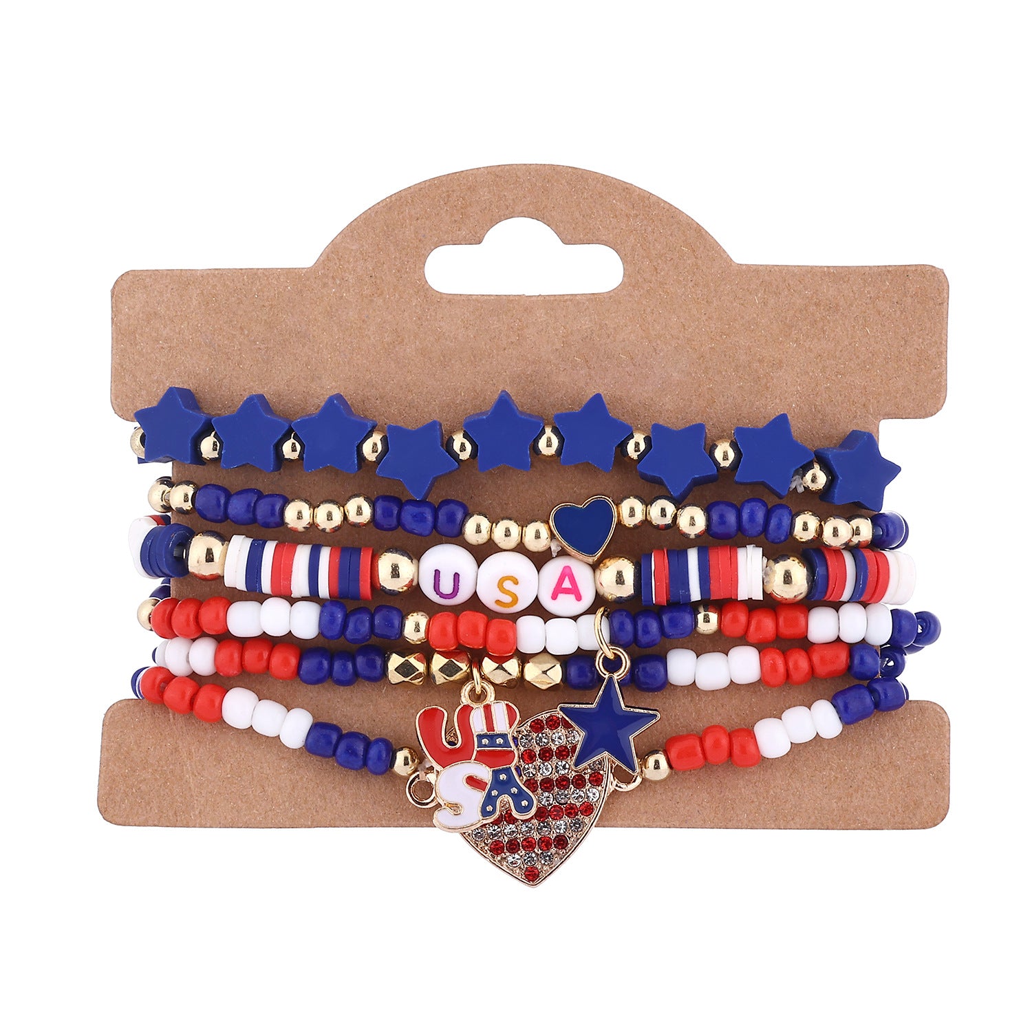Stylish USA Flag Elastic Beaded Chain Bracelets Set 8ZA6JBR199T