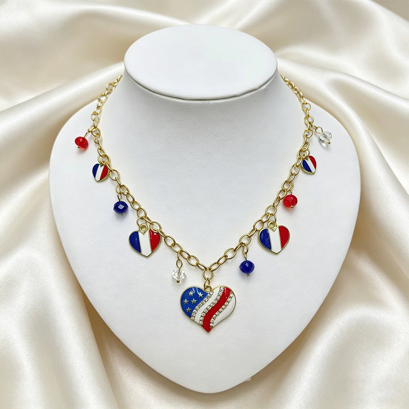 Retro USA Flag Hat Pendant Tassel Necklace 8ZA6JNC289L