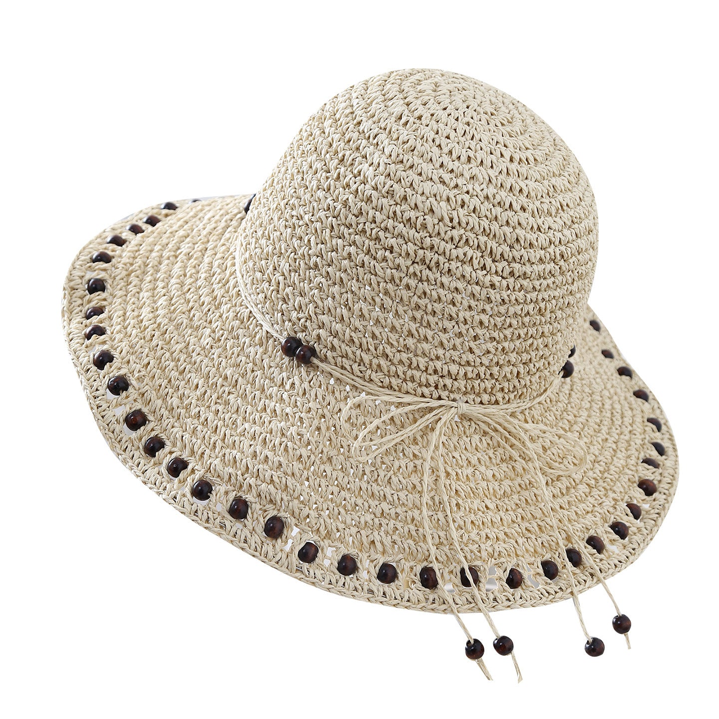 Beaded Bow Straw Hat - DippedShop Wholesale - #4003