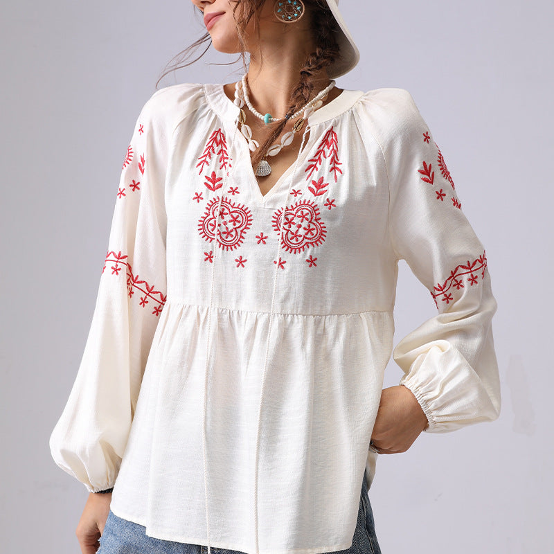 Flower Embroidered V-Neck String Top DP25C873