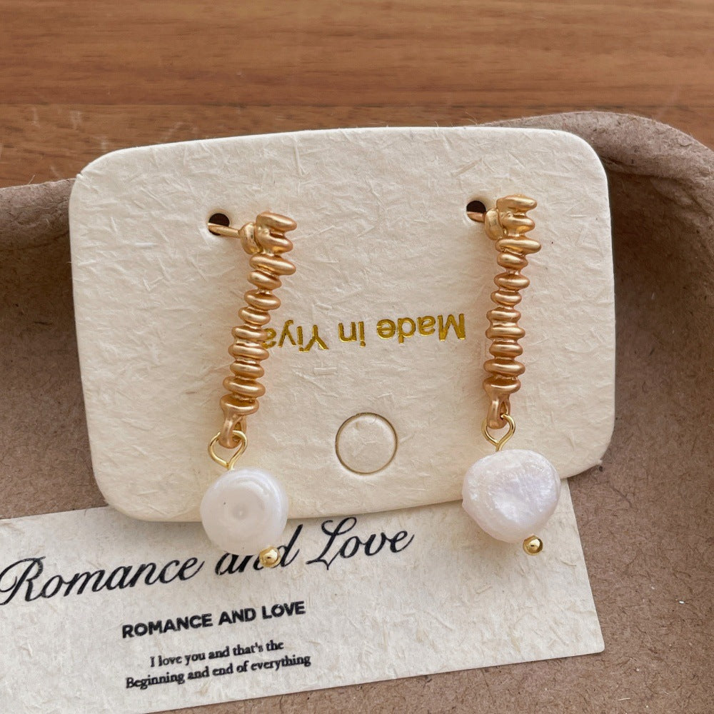 Gold Plated Pearl Dangle Earrings - DippedShop Wholesale - #7923