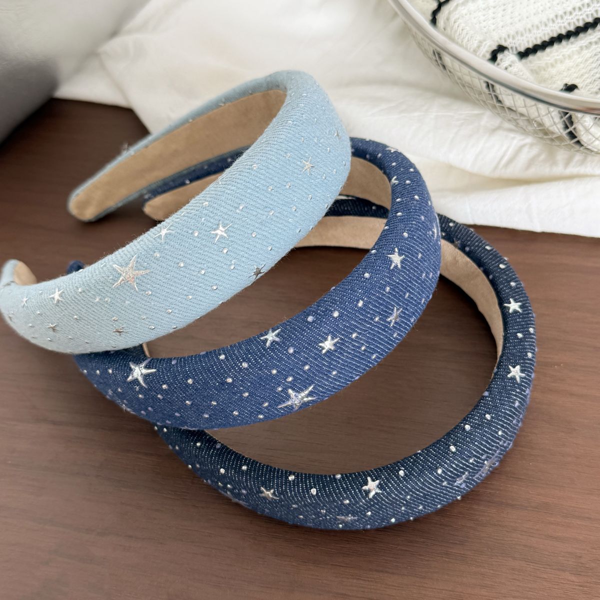 Retro Denim Star Rhinetone Fabric Wide Headband 6W6HBD291