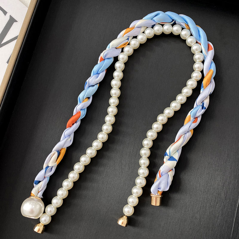 Vintage Paisley Print Pearl Chain Magnetic Scarf Necklace MK2BW6W6JNC235