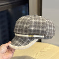 Fur Trimmed Plaid Beret - DippedShop Wholesale - #6947