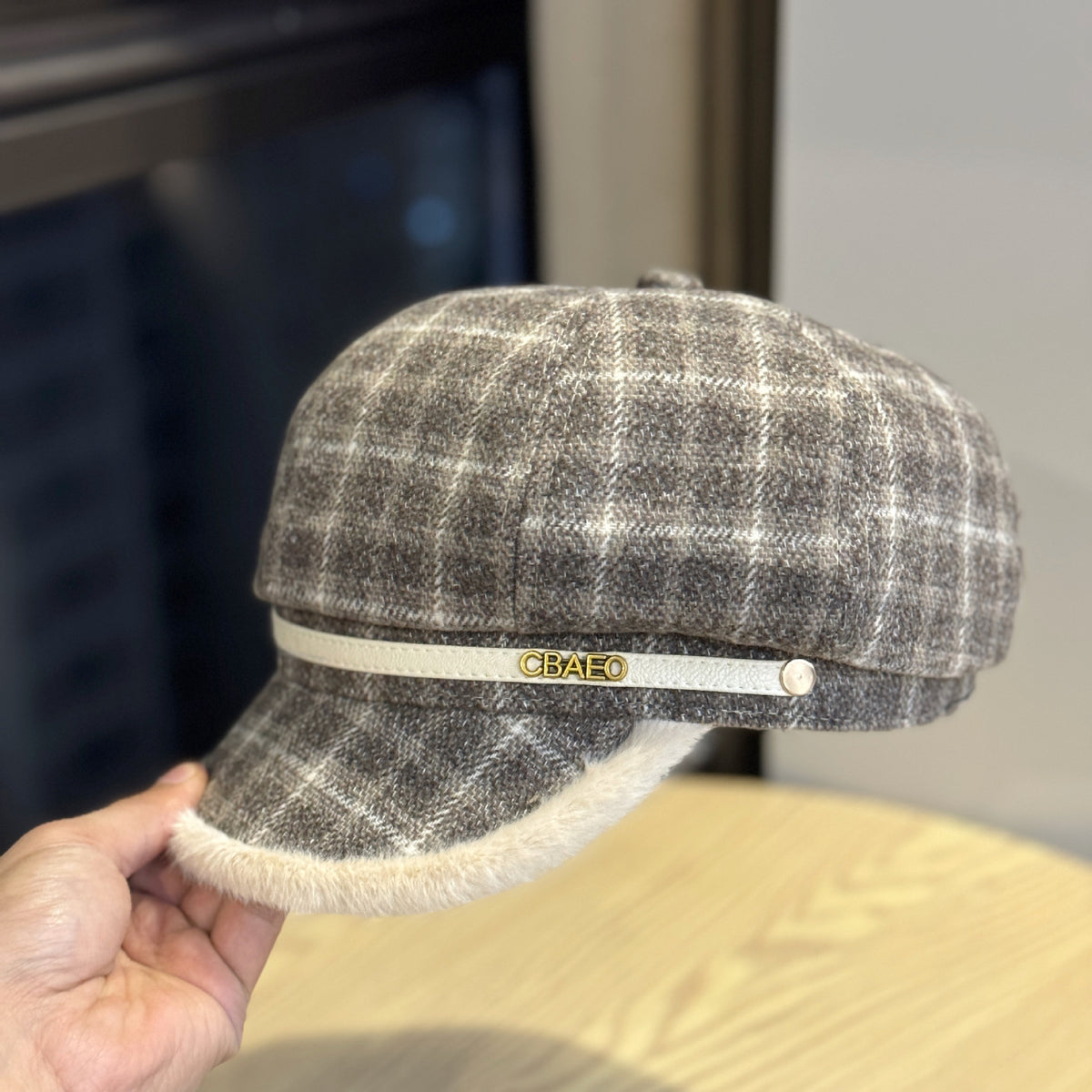 Fur Trimmed Plaid Beret - DippedShop Wholesale - #6947