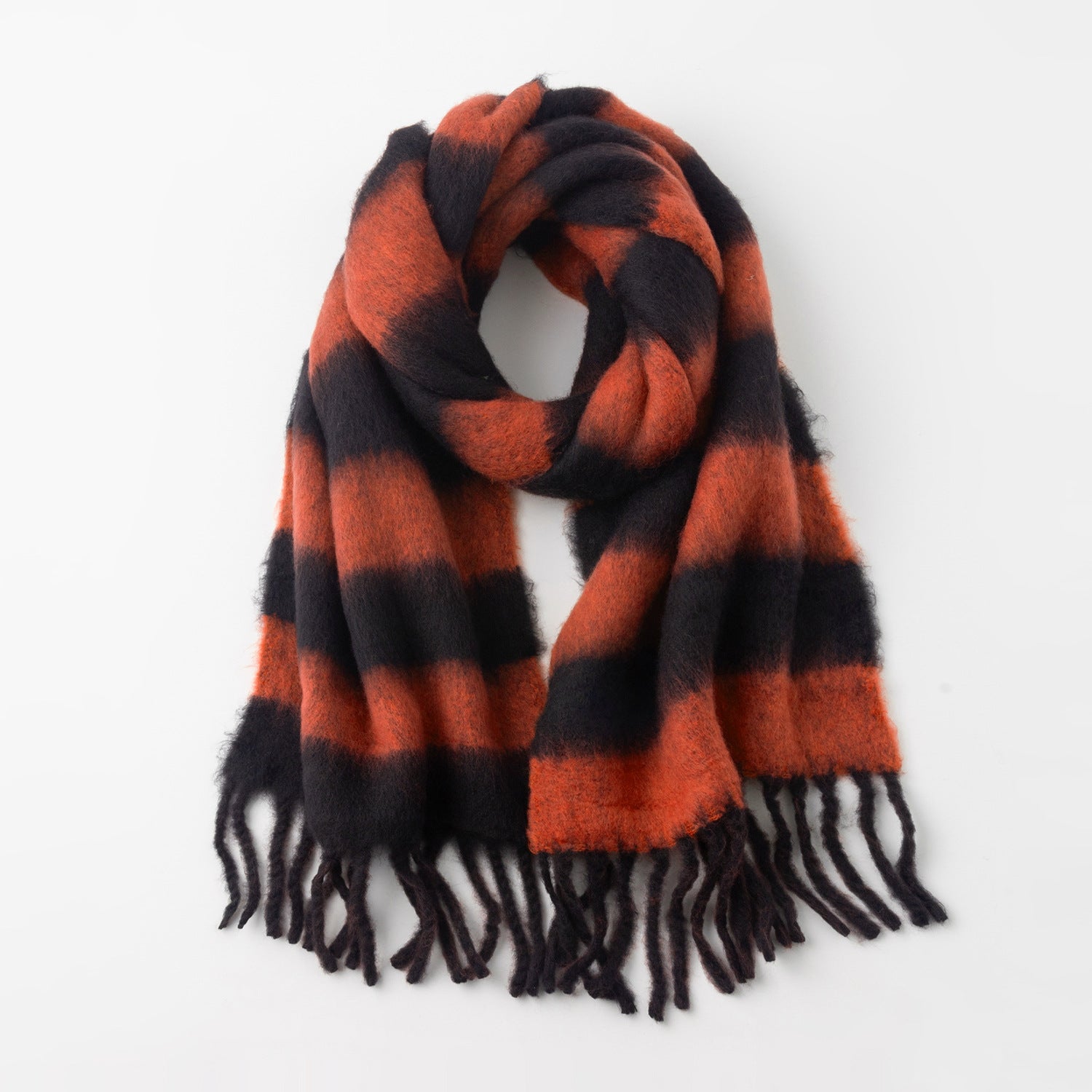 Mohair Color Block Striped Tassel Scarf 6W6NSW276