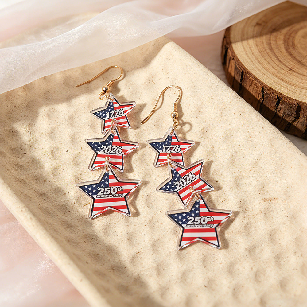 Vintage American Flag Star Pendant Stud Earrings 8ZA6JER185L