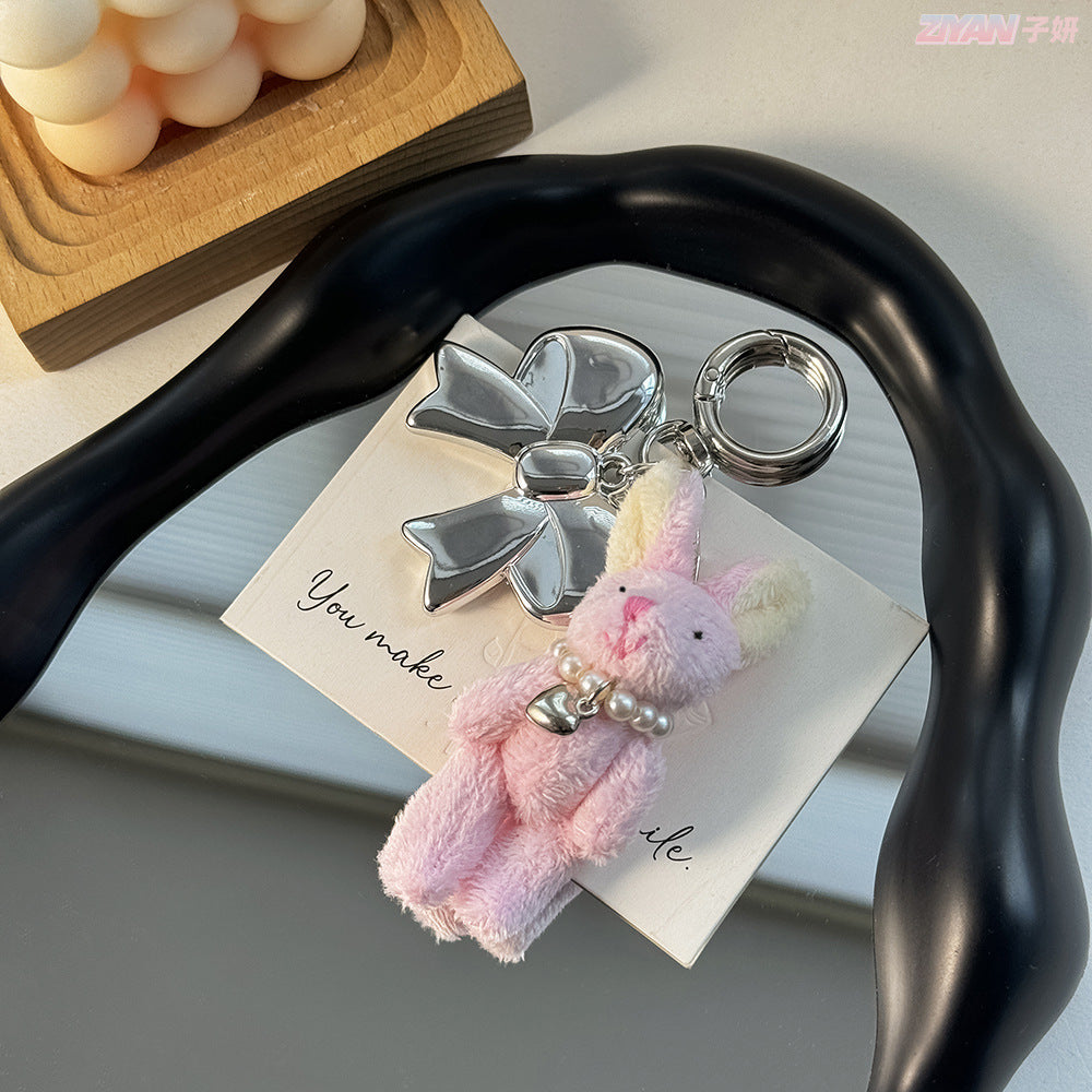 Sweet Pearl Rabbit Metal Bowknot Pendant Bag Charm 6W10BBC421